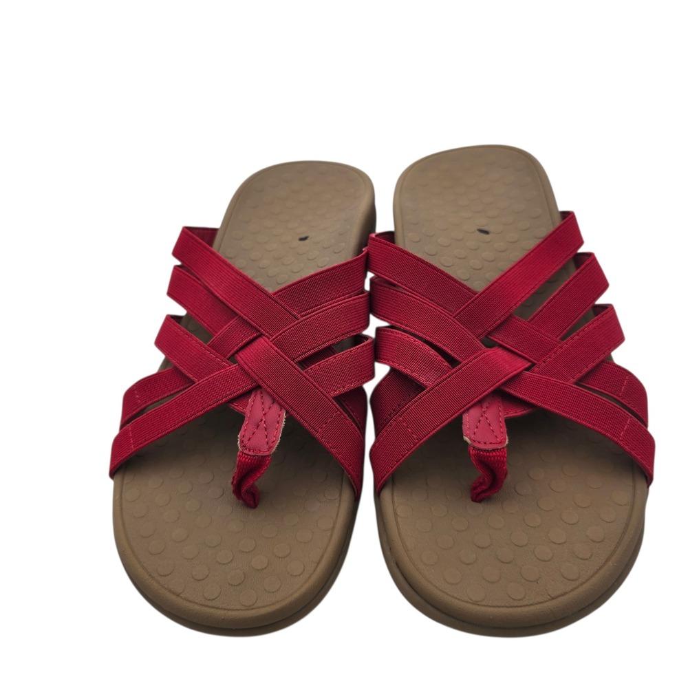 Vionic Tia Elastic Strappy Sandal Womens Size 7 Red Orthotic Arch Support Summer